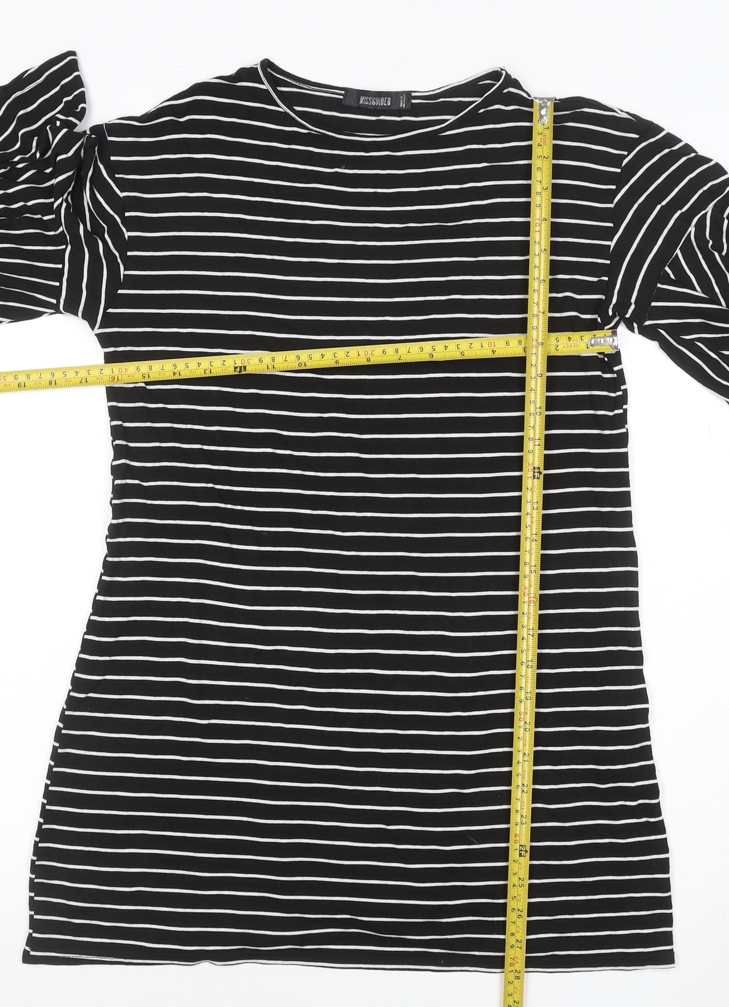 Missguided Women Black White Stripe T-Shirt Dress UK 8 Flared Sleeve