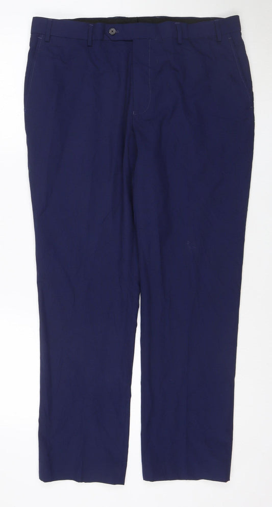 Next Men's Blue 36in Slim Fit Dress Trousers 29in Short Leg
