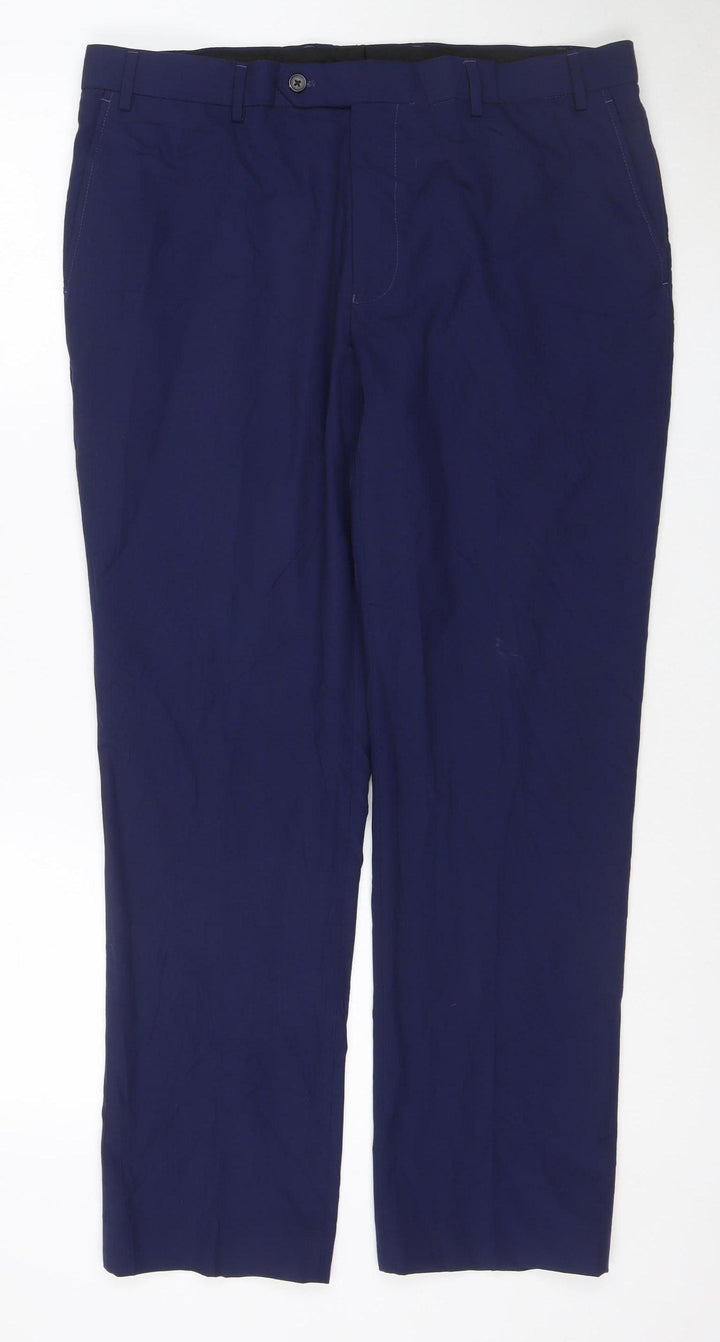 Next Men's Blue 36in Slim Fit Dress Trousers 29in Short Leg