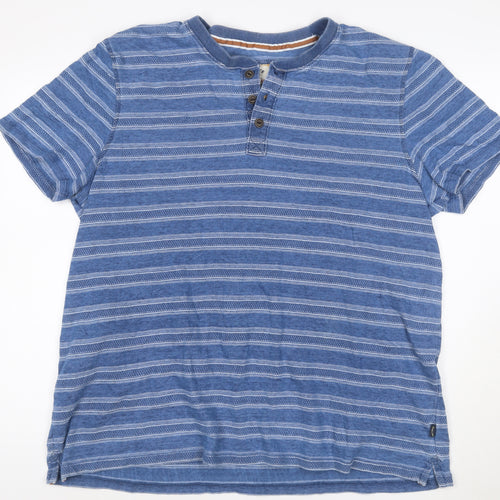 Fat Face Men's Blue Striped Henley Short Sleeve T-Shirt 2XL