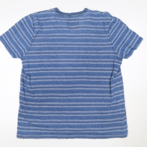 Fat Face Men's Blue Striped Henley Short Sleeve T-Shirt 2XL