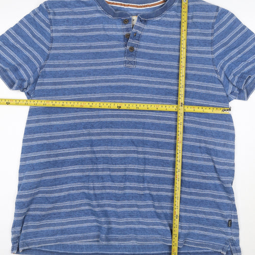 Fat Face Men's Blue Striped Henley Short Sleeve T-Shirt 2XL