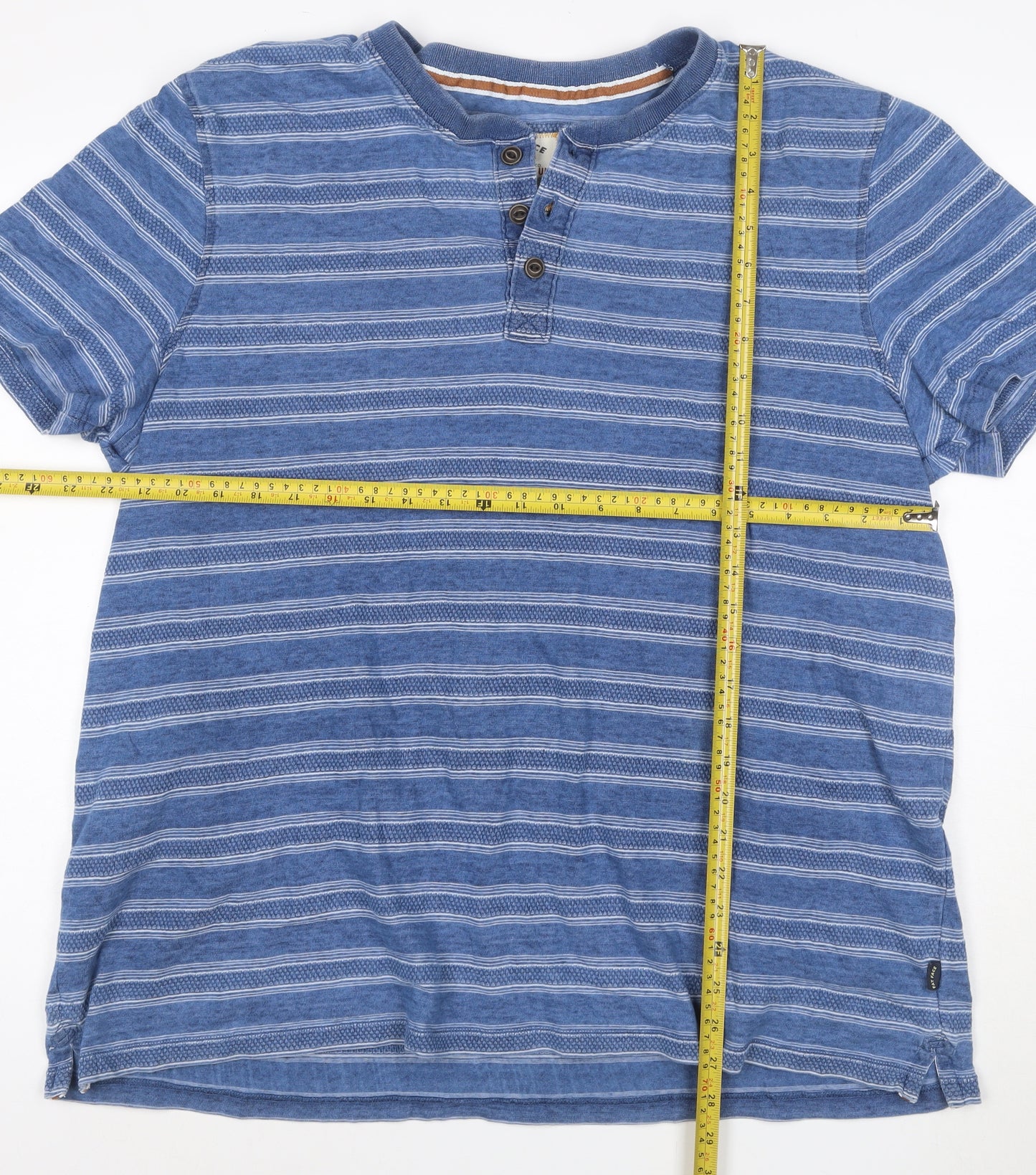 Fat Face Men's Blue Striped Henley Short Sleeve T-Shirt 2XL
