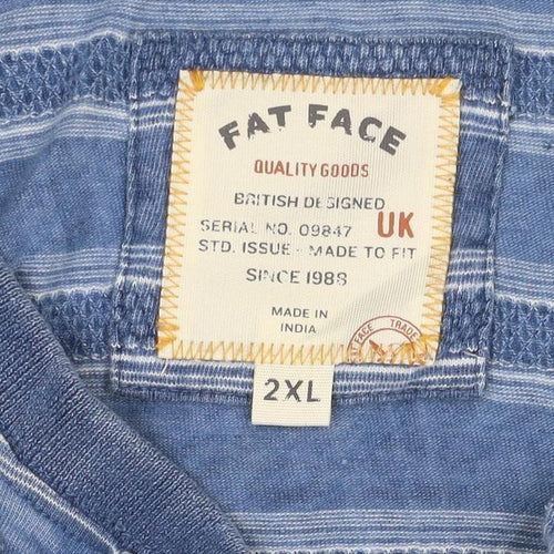 Fat Face Men's Blue Striped Henley Short Sleeve T-Shirt 2XL