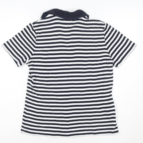 CC Women Blue Striped Cotton Polo Shirt Size M Short Sleeve