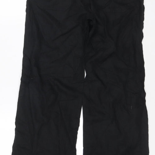 Marks and Spencer Womens Black Linen Blend Wide-Leg Trousers UK 8