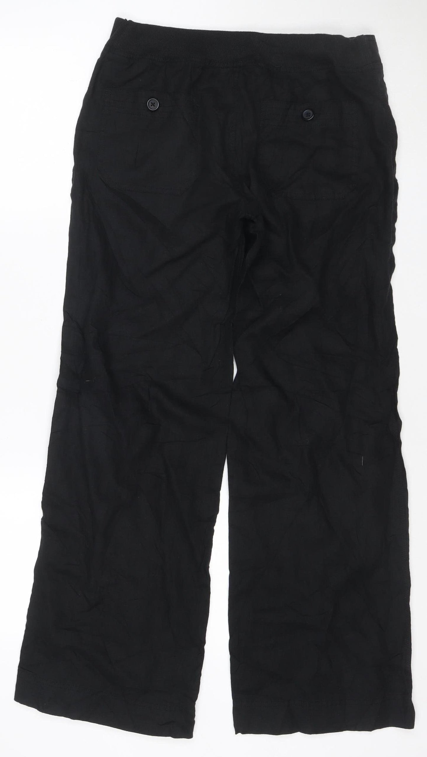 Marks and Spencer Womens Black Linen Blend Wide-Leg Trousers UK 8