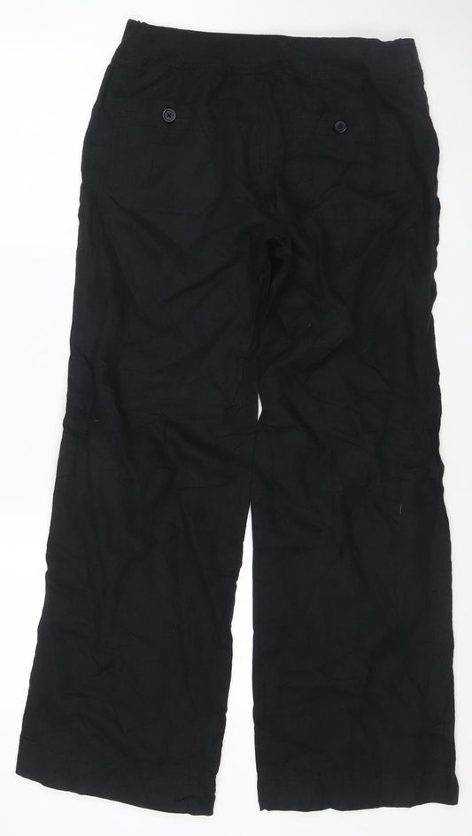 Marks and Spencer Womens Black Linen Blend Wide-Leg Trousers UK 8