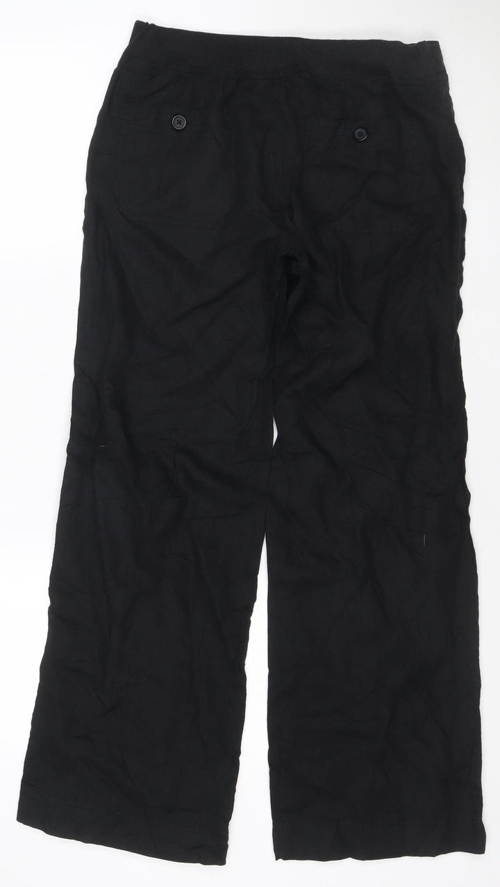 Marks and Spencer Womens Black Linen Blend Wide-Leg Trousers UK 8