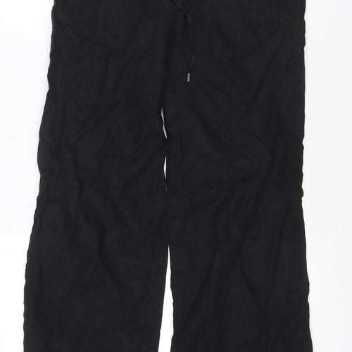 Marks and Spencer Womens Black Linen Blend Wide-Leg Trousers UK 8