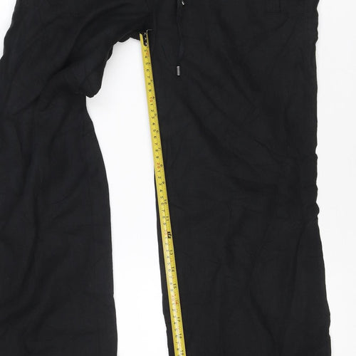 Marks and Spencer Womens Black Linen Blend Wide-Leg Trousers UK 8