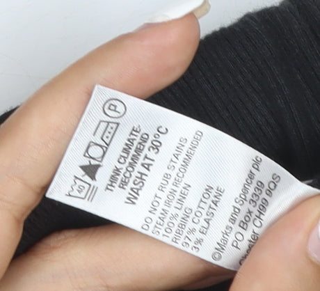 Marks and Spencer Womens Black Linen Blend Wide-Leg Trousers UK 8