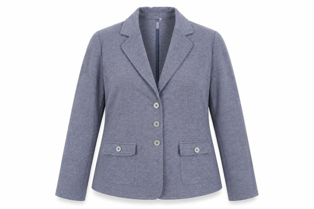 Front view of Cambridge Dry Goods Women's Blue, size 14, Cotton Blend Single-Breasted Blazer