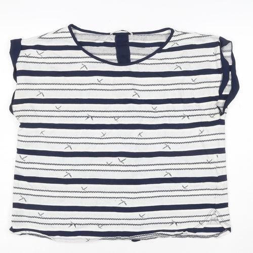 Oasis Women Blue Striped Short Sleeve Viscose Blouse Size 14