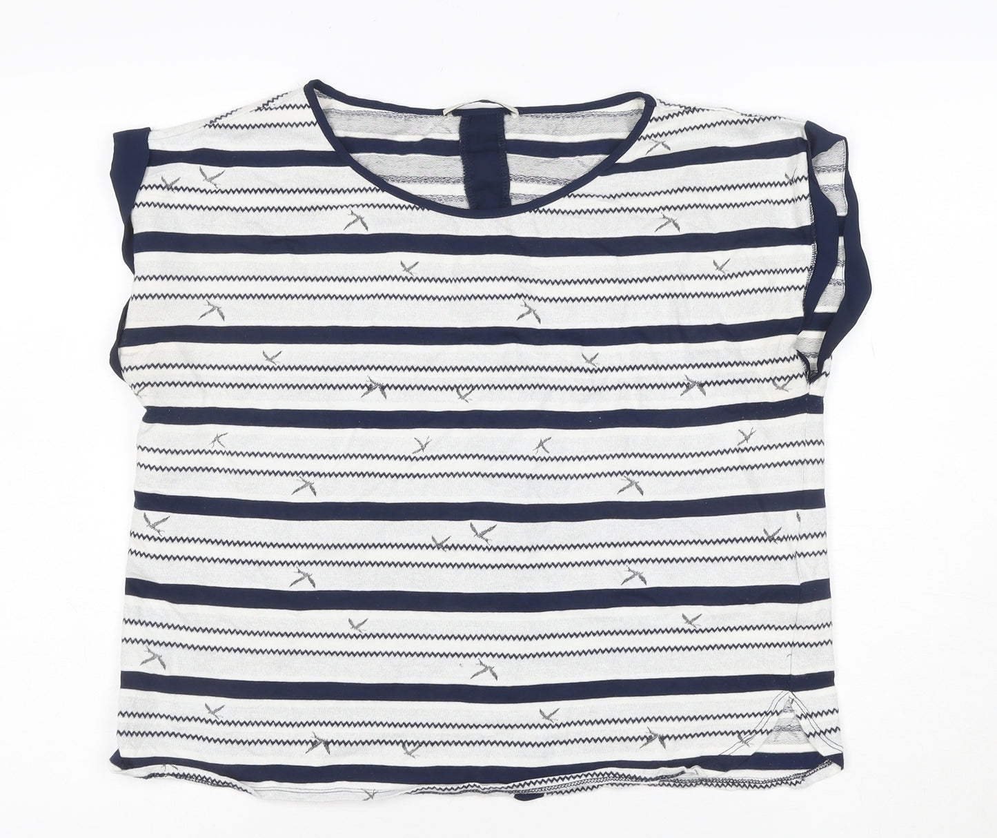 Oasis Women Blue Striped Short Sleeve Viscose Blouse Size 14