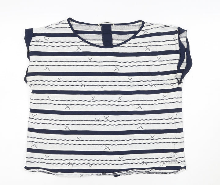 Oasis Women Blue Striped Short Sleeve Viscose Blouse Size 14
