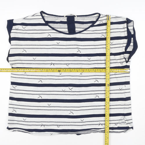 Oasis Women Blue Striped Short Sleeve Viscose Blouse Size 14