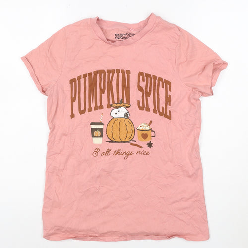 Snoopy Womens Pink T-Shirt Nightshirt Size 10 Cartoon Autumn Graphic