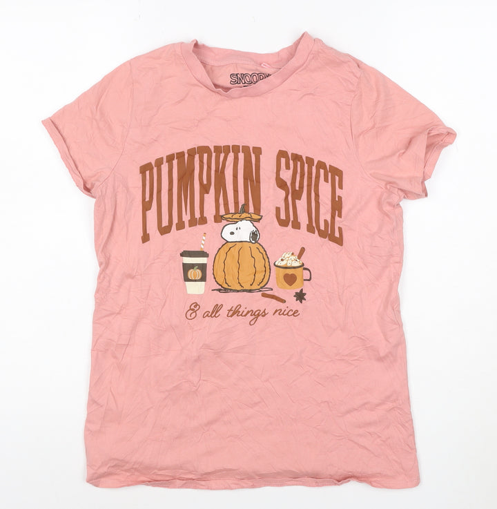 Snoopy Womens Pink T-Shirt Nightshirt Size 10 Cartoon Autumn Graphic