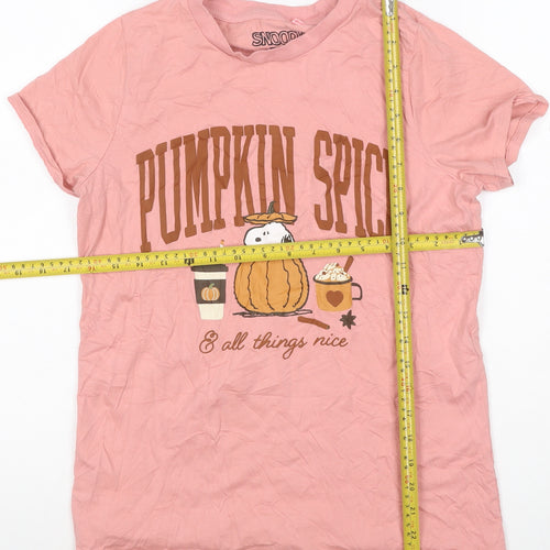 Snoopy Womens Pink T-Shirt Nightshirt Size 10 Cartoon Autumn Graphic