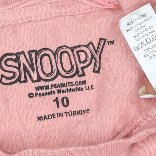 Snoopy Womens Pink T-Shirt Nightshirt Size 10 Cartoon Autumn Graphic