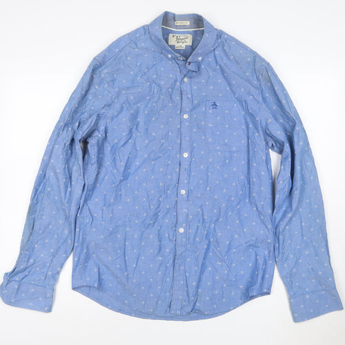 Original Penguin Men's Blue Slim Fit Button-Up Shirt L
