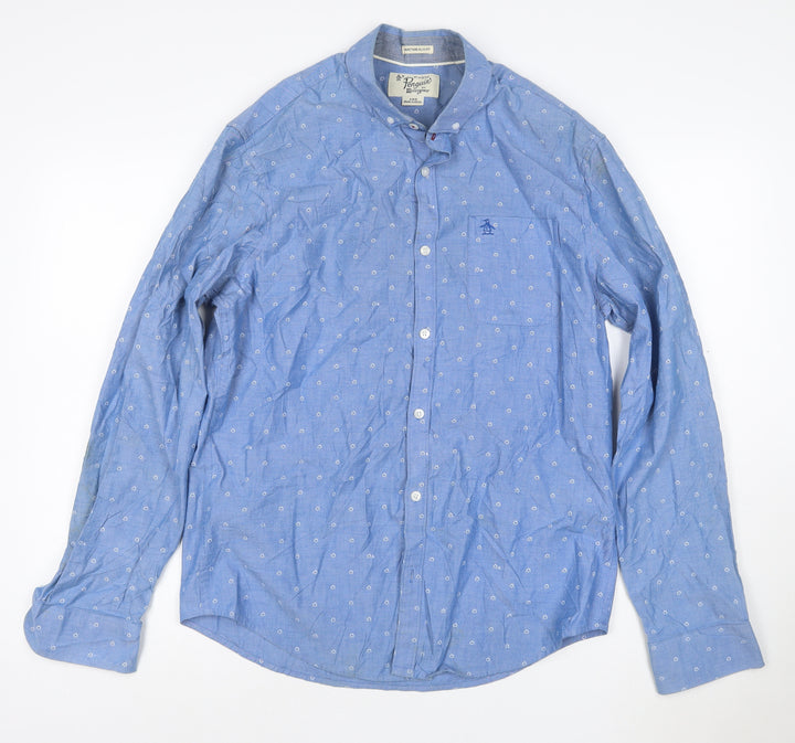 Original Penguin Men's Blue Slim Fit Button-Up Shirt L