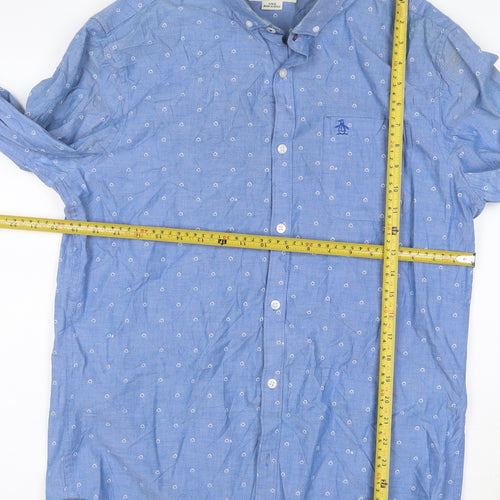 Original Penguin Men's Blue Slim Fit Button-Up Shirt L