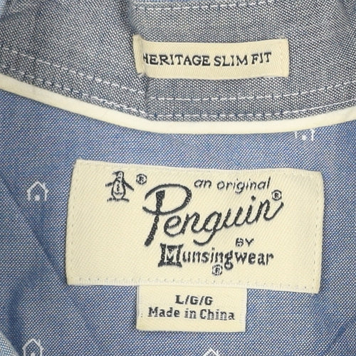 Original Penguin Men's Blue Slim Fit Button-Up Shirt L