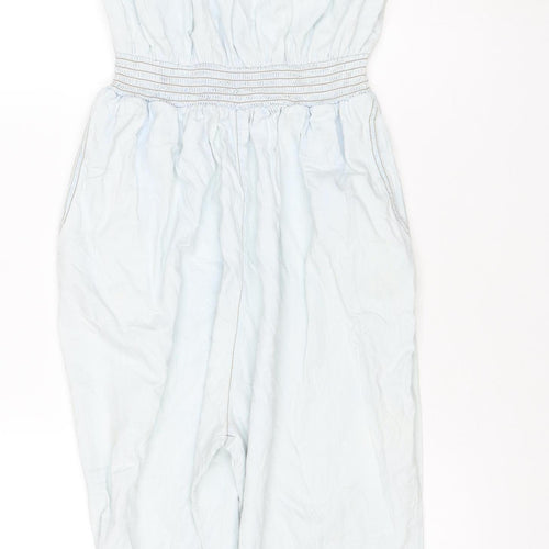 Denim Co Women Blue Strapless Ruffle Jumpsuit Size 12 Elastic Waist