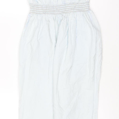 Denim Co Women Blue Strapless Ruffle Jumpsuit Size 12 Elastic Waist