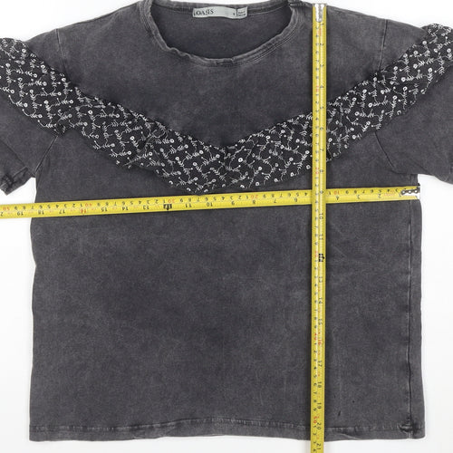 Oasis Womens Grey Ruffle Short Sleeve Cotton T-Shirt Size S