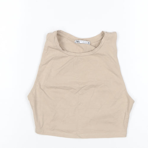 ZARA Women Beige Cropped Cotton Tank Top Size S