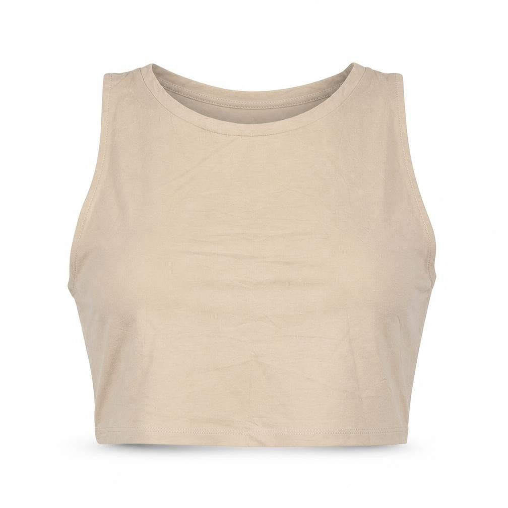 Front view of Zara Women Beige Cropped Cotton Tank Top, size S