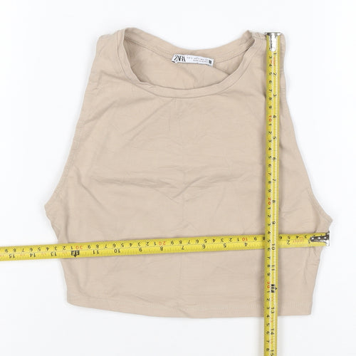 ZARA Women Beige Cropped Cotton Tank Top Size S