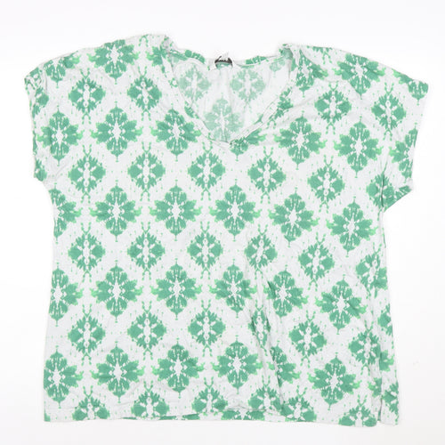 Marks and Spencer Women’s Green Geometric V-Neck Jersey T-Shirt Size 18