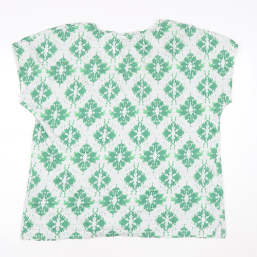 Marks and Spencer Women’s Green Geometric V-Neck Jersey T-Shirt Size 18