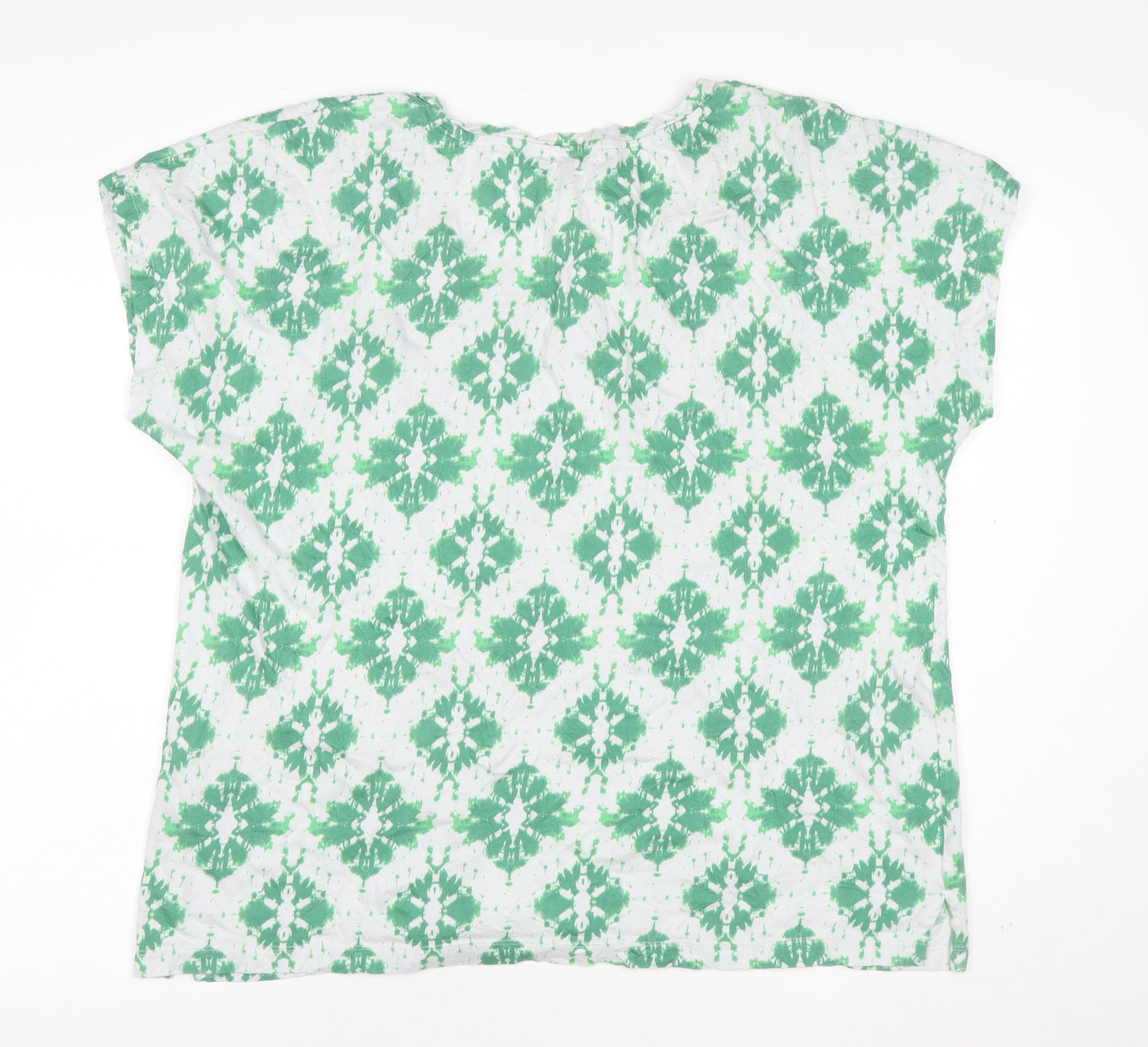 Marks and Spencer Women’s Green Geometric V-Neck Jersey T-Shirt Size 18