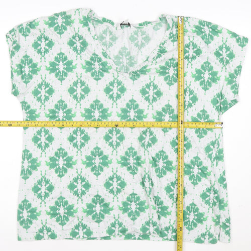 Marks and Spencer Women’s Green Geometric V-Neck Jersey T-Shirt Size 18