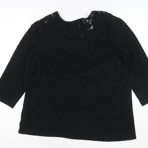 Fair Lady Women's Black Lace 3/4 Sleeve Tunic Blouse Size 12