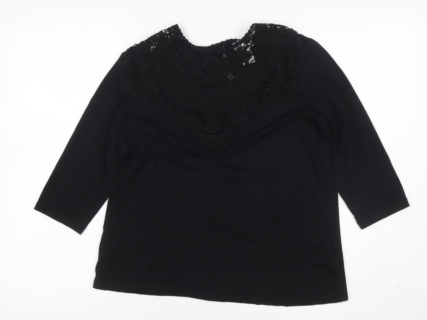Fair Lady Women's Black Lace 3/4 Sleeve Tunic Blouse Size 12