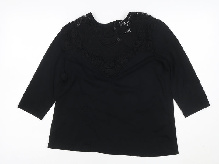 Fair Lady Women's Black Lace 3/4 Sleeve Tunic Blouse Size 12