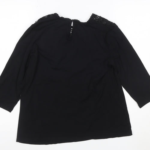 Fair Lady Women's Black Lace 3/4 Sleeve Tunic Blouse Size 12
