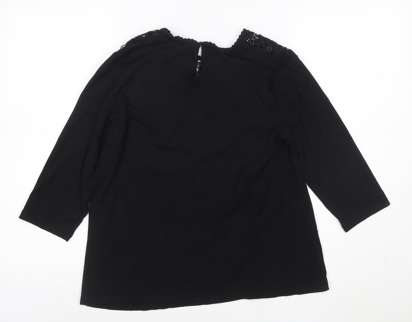 Fair Lady Women's Black Lace 3/4 Sleeve Tunic Blouse Size 12