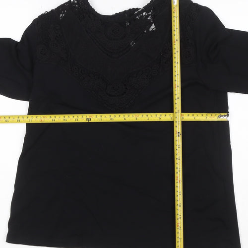 Fair Lady Women's Black Lace 3/4 Sleeve Tunic Blouse Size 12