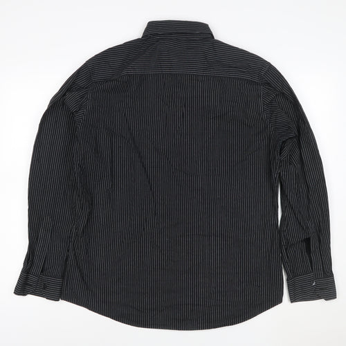 Next Men's Black Pinstripe Cotton Long Sleeve Button-Up Shirt Large