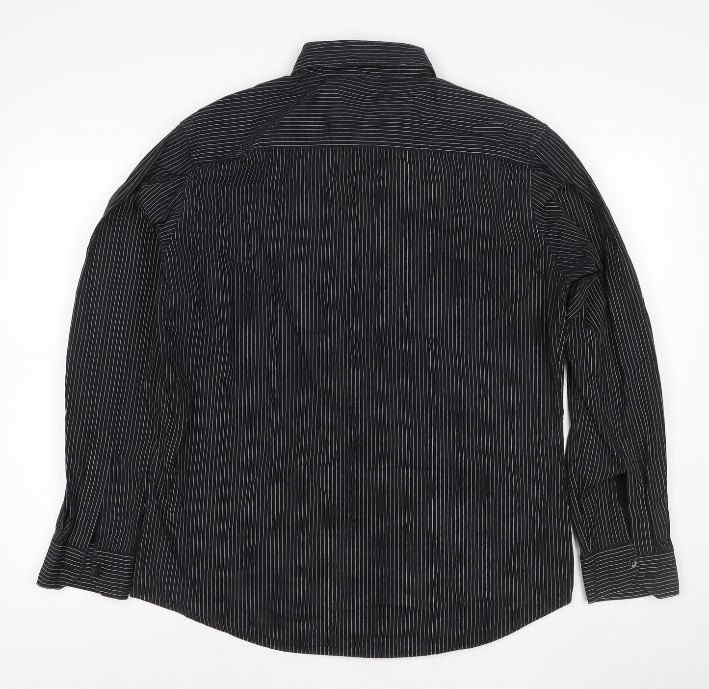 Next Men's Black Pinstripe Cotton Long Sleeve Button-Up Shirt Large