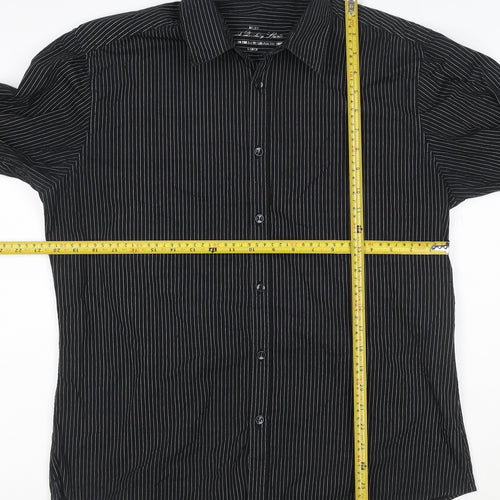 Next Men's Black Pinstripe Cotton Long Sleeve Button-Up Shirt Large