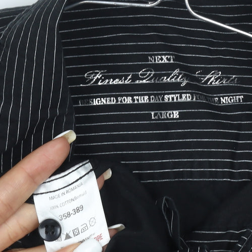 Next Men's Black Pinstripe Cotton Long Sleeve Button-Up Shirt Large