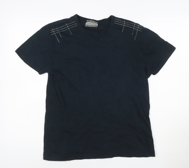 River Island Women's Black V-Neck Cotton T-Shirt Medium